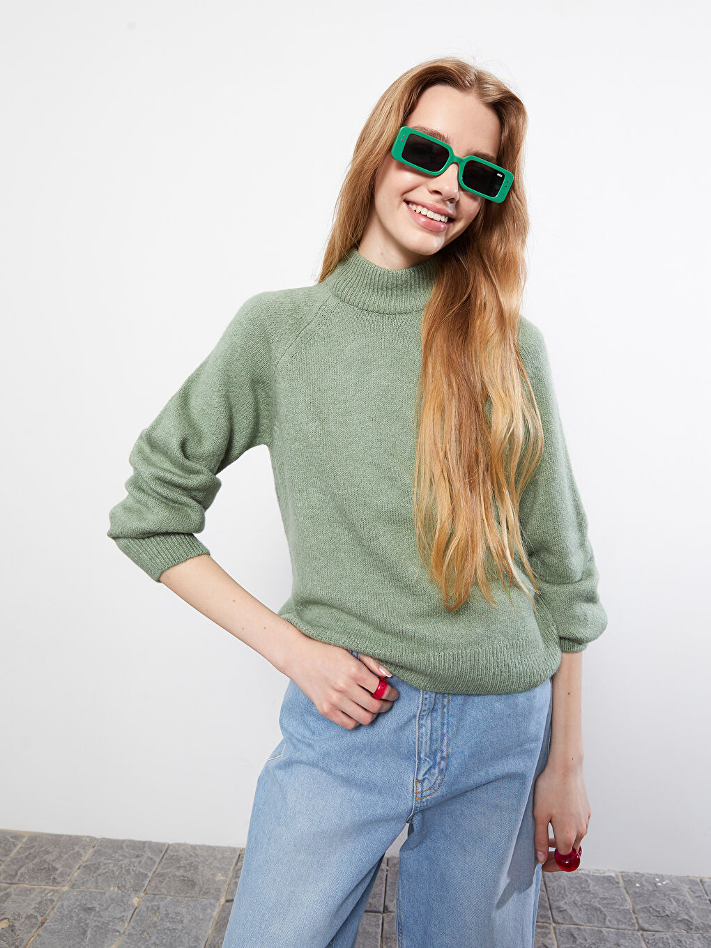 Yeşil Yarım Balıkçı Yaka Kadın Triko Kazak-1