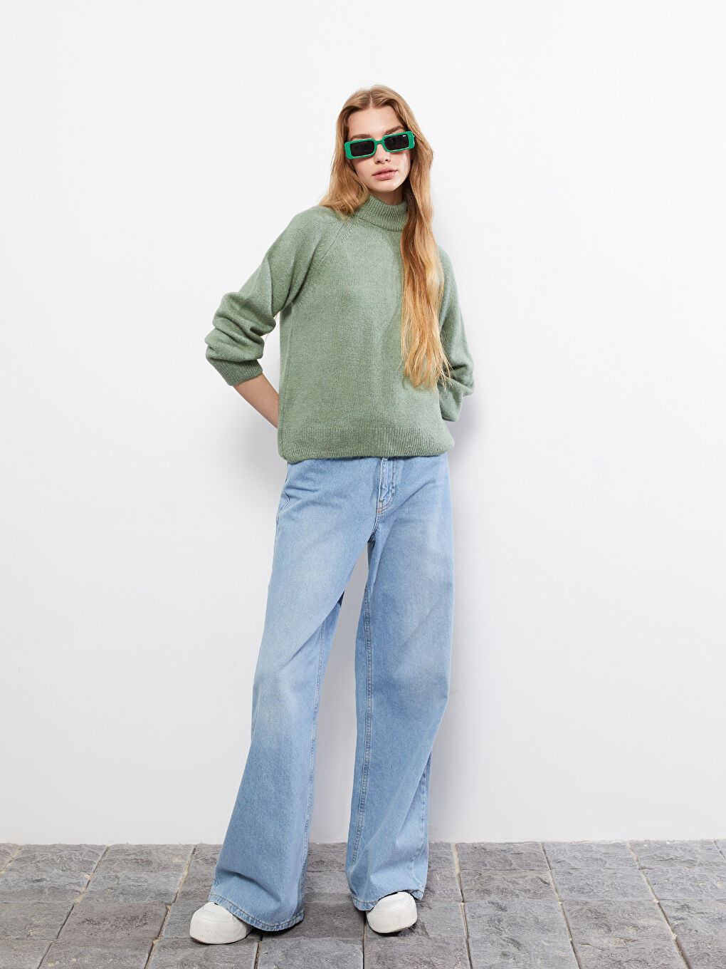 Yeşil Yarım Balıkçı Yaka Kadın Triko Kazak-2