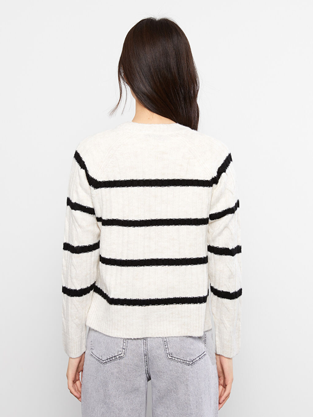 سترة تريكو كم طويل مخطط كول مدور نساء-4