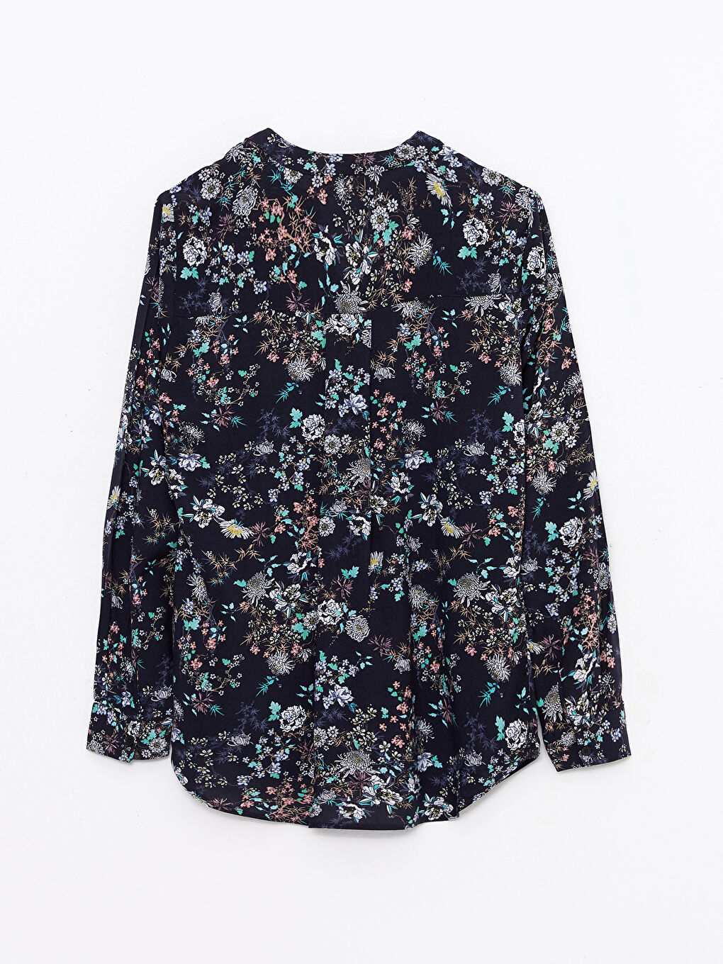 İndigo Kaçık Yaka Çiçekli Uzun Kollu Viskon Kadın Bluz-6