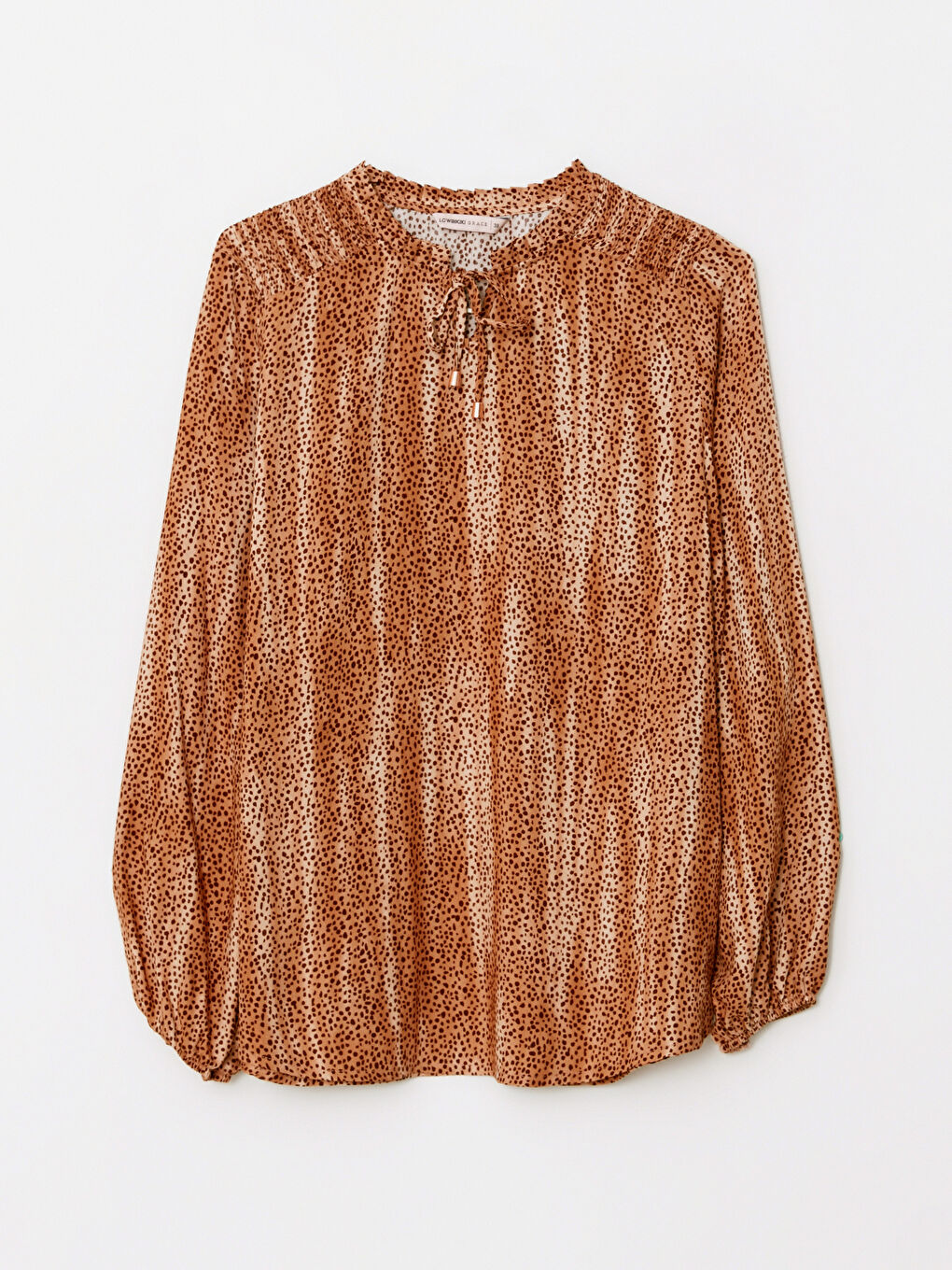 Tie Neck Patterned Long Sleeve Viscose Women's Blouse-5