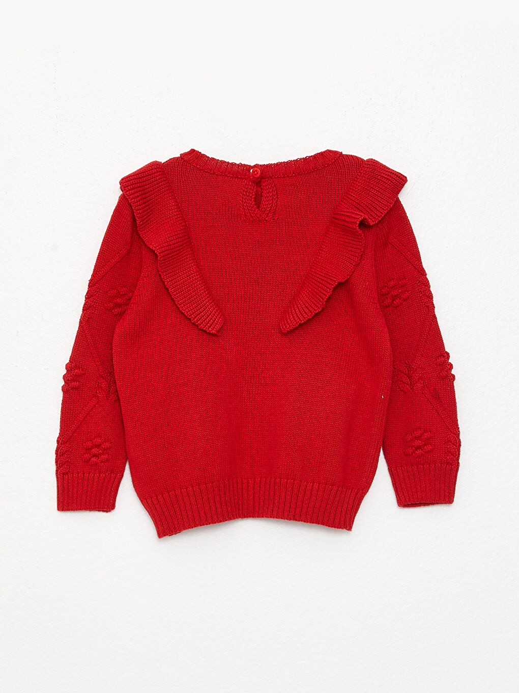 Kırmızı Bisiklet Yaka Uzun Kollu Kendinden Desenli Kız Bebek Triko Kazak-1