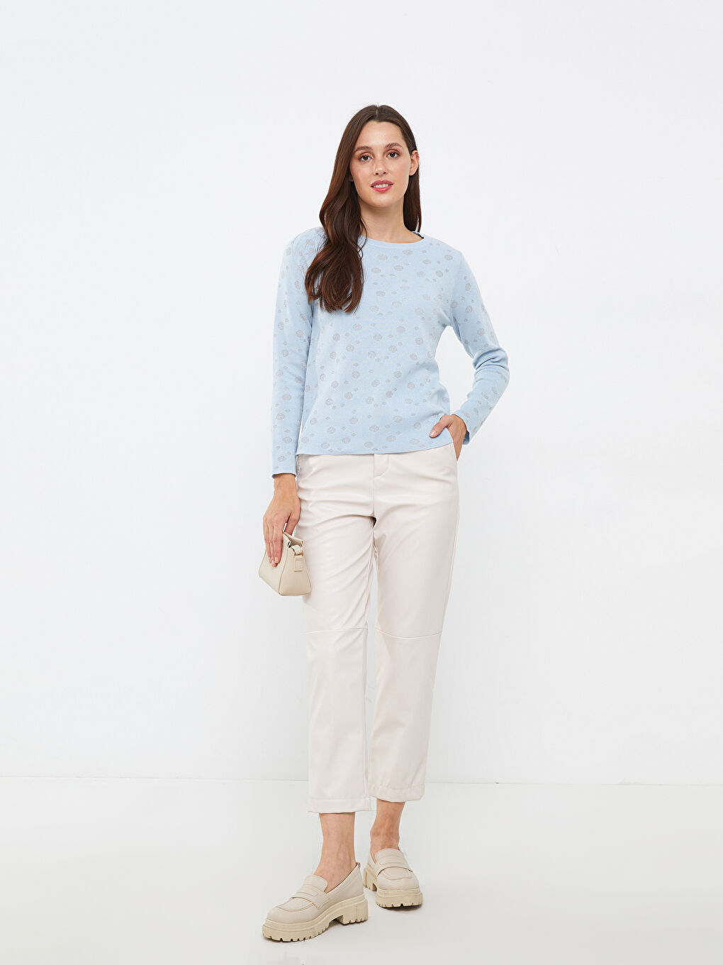 سترة ياقة دائرية كم طويل مطبوع للسيدات