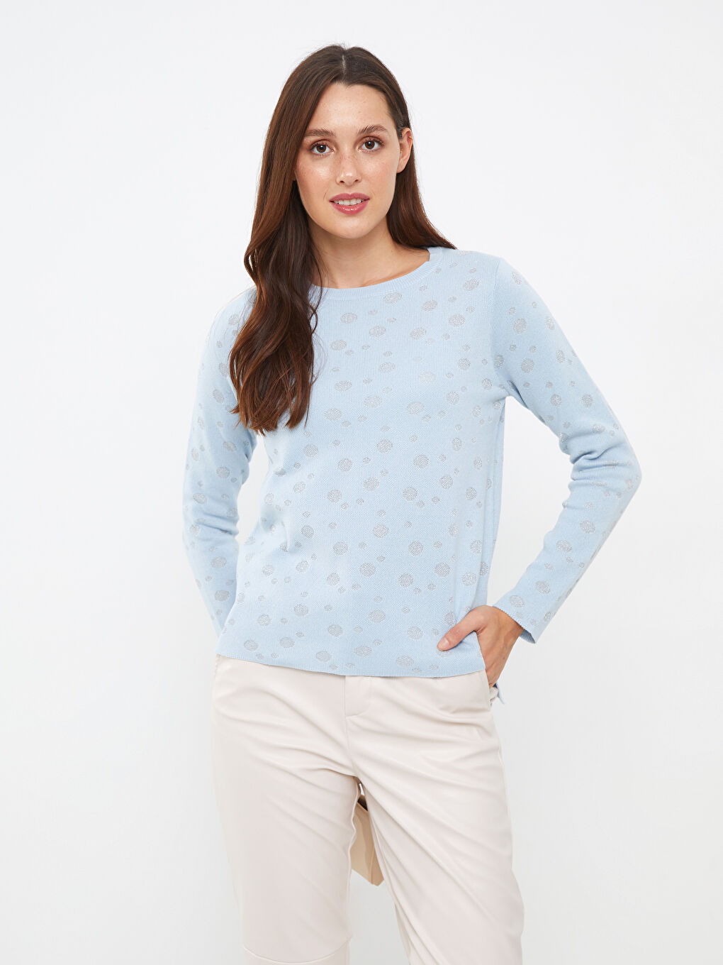 سترة ياقة دائرية كم طويل مطبوع للسيدات-2