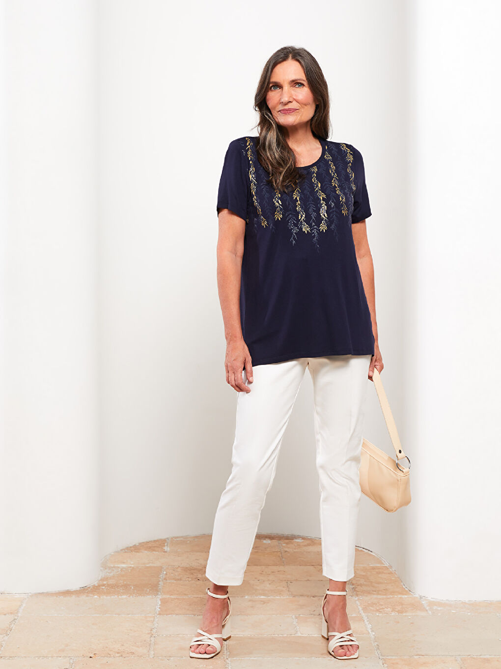 Crew Neck Patterned Short Sleeve Women's T-Shirt