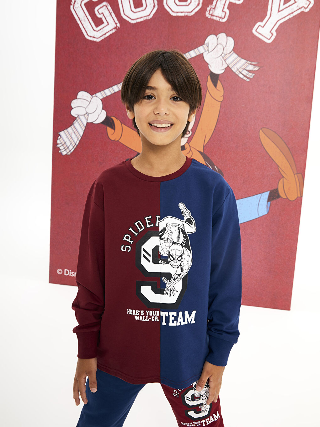 LCW Kids Bordo Bisiklet Yaka Spiderman Baskılı Uzun Kollu Erkek Çocuk Sweatshirt - 1