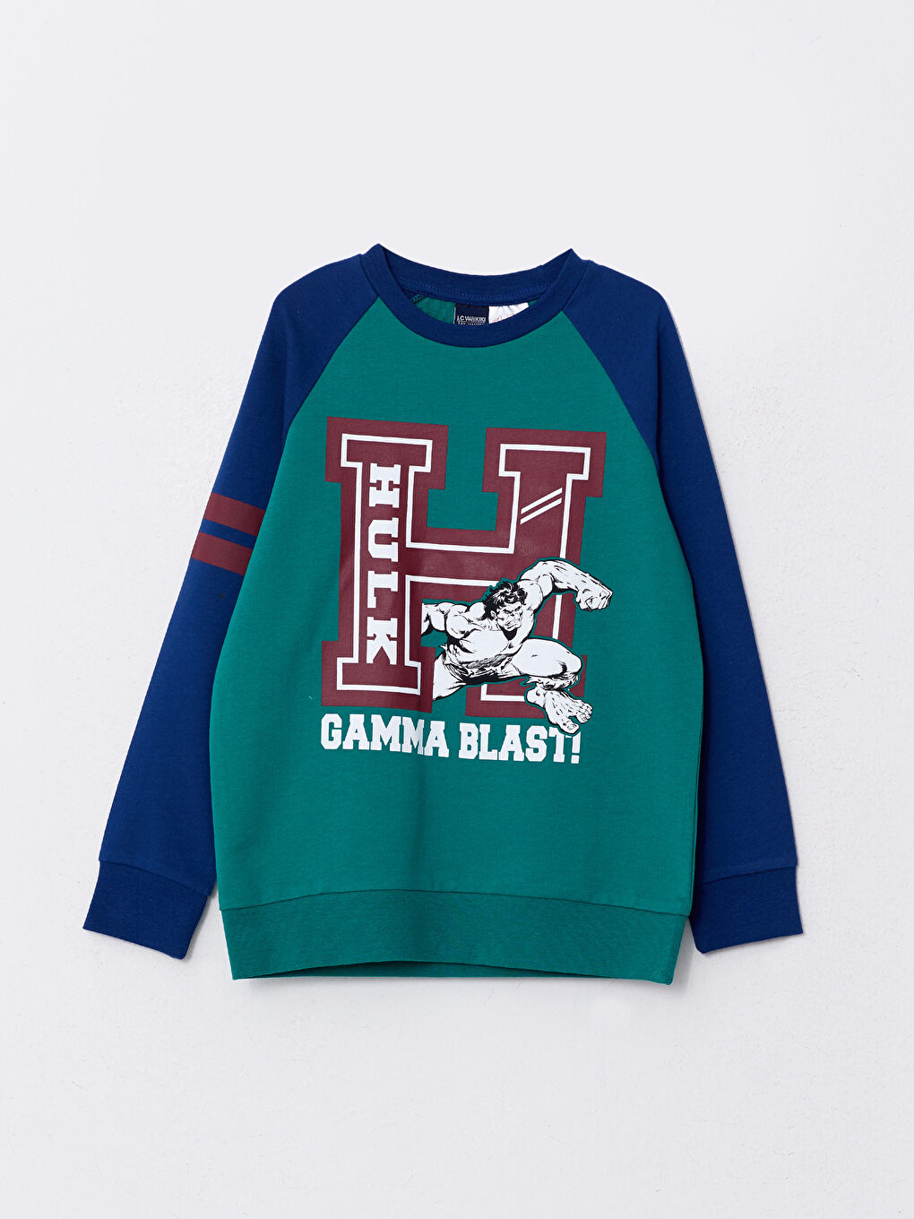 Yeşil Bisiklet Yaka Hulk Baskılı Uzun Kollu Erkek Çocuk Sweatshirt