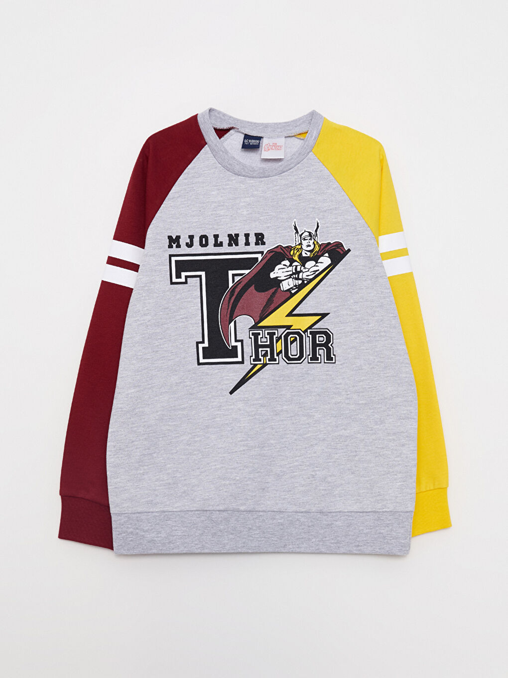 Gri Bisiklet Yaka Thor Baskılı Uzun Kollu Erkek Çocuk Sweatshirt