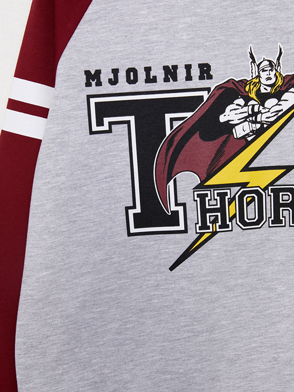 Gri Bisiklet Yaka Thor Baskılı Uzun Kollu Erkek Çocuk Sweatshirt-1