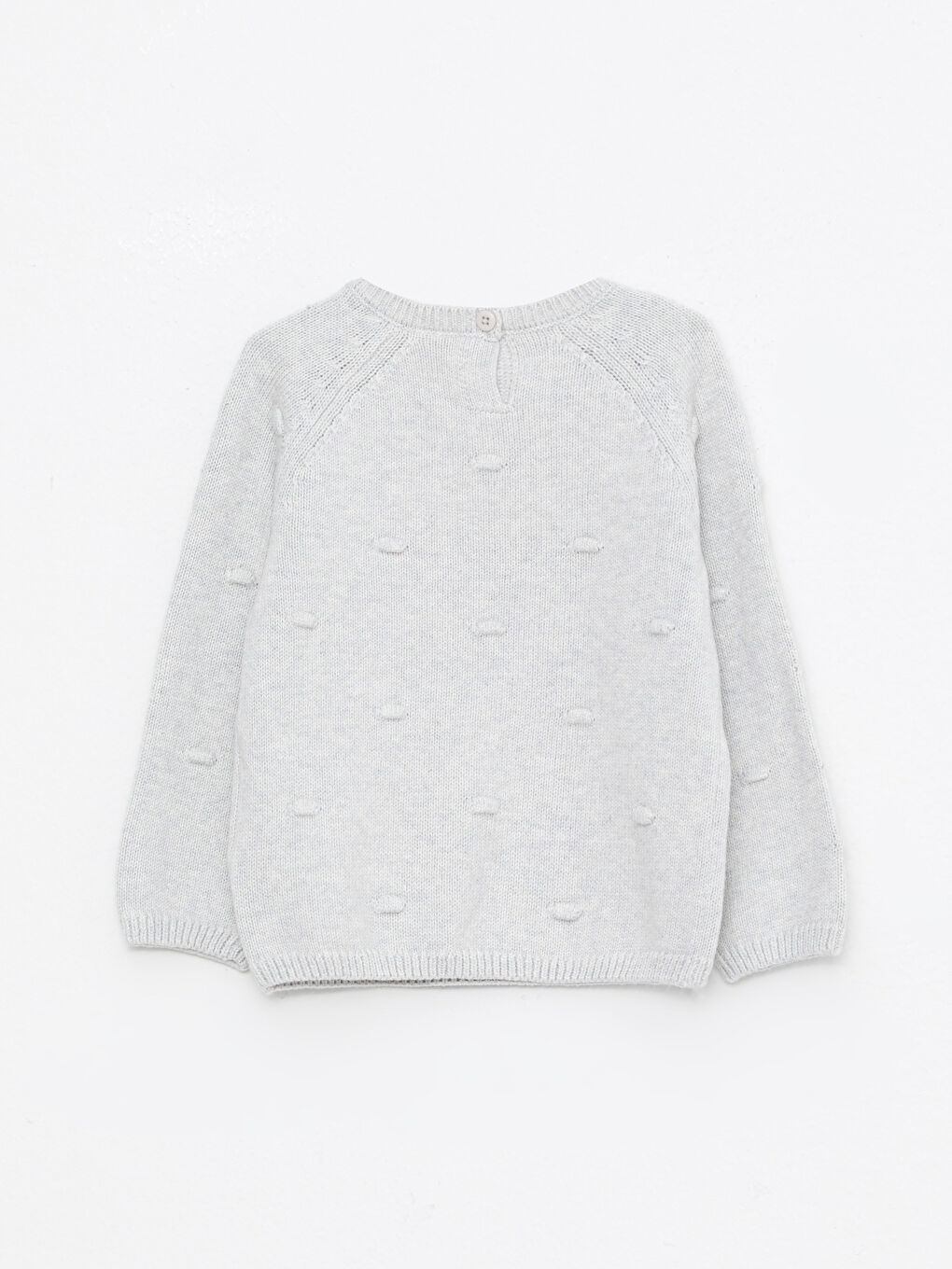 Gri Bisiklet Yaka Uzun Kol Kendinden Desenli Kız Bebek Triko Kazak-1