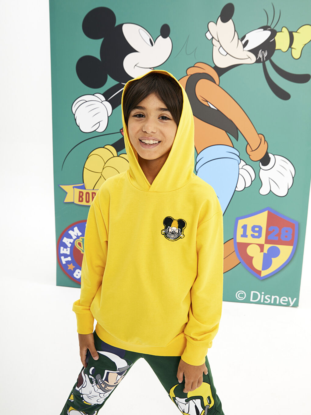 LCW Kids Sarı Kapüşonlu Mickey Mouse Nakışlı Uzun Kollu Erkek Çocuk Sweatshirt - 3