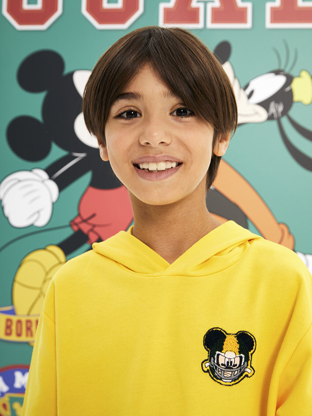 LCW Kids Sarı Kapüşonlu Mickey Mouse Nakışlı Uzun Kollu Erkek Çocuk Sweatshirt - 5