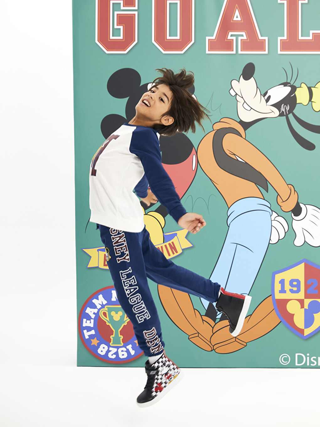 Lacivert Beli Lastikli Mickey Mouse Baskılı Erkek Çocuk Jogger Eşofman Altı-1