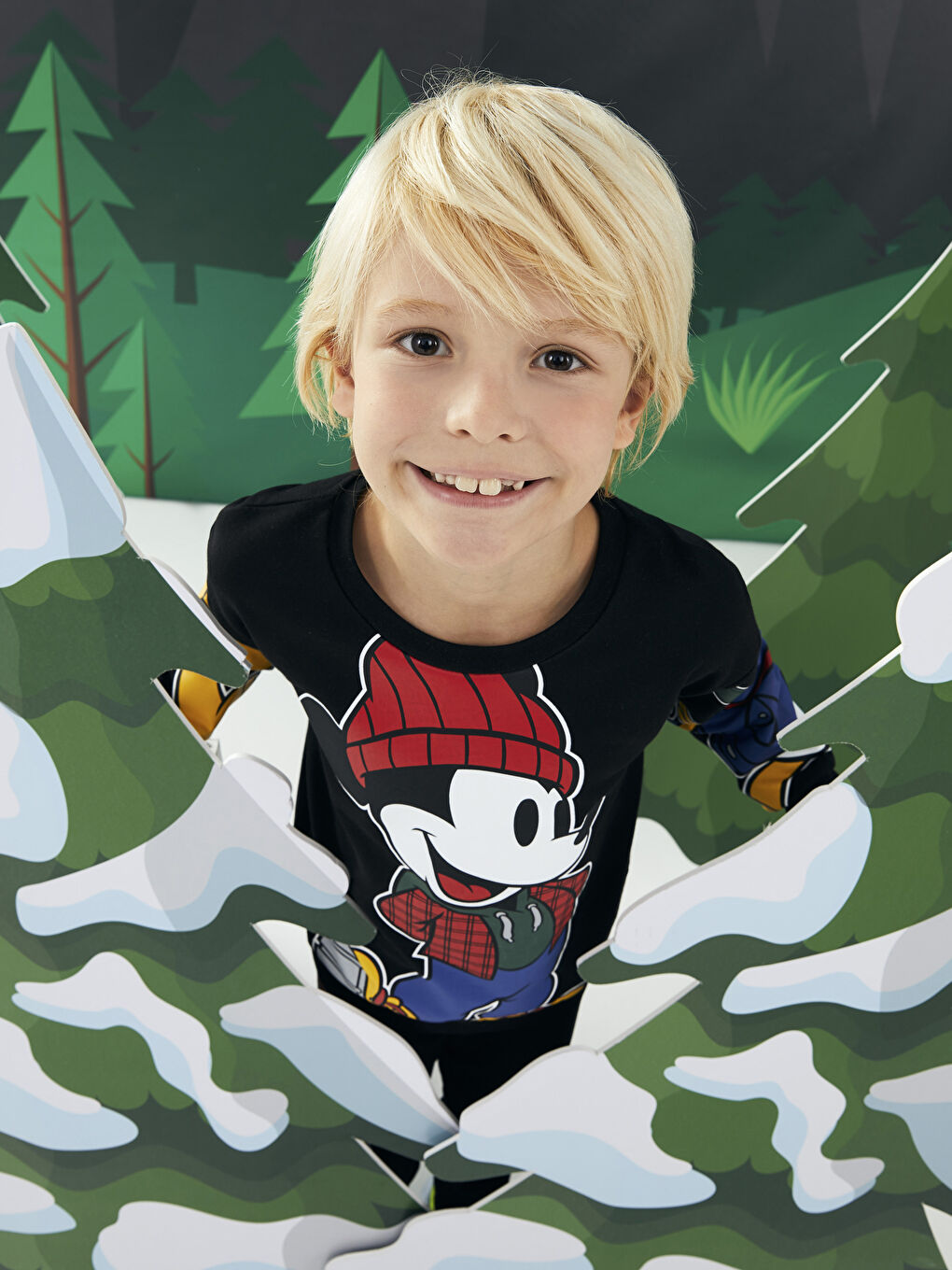 Crew Neck Mickey Mouse Printed Long Sleeve Boys' Sweatshirt-1