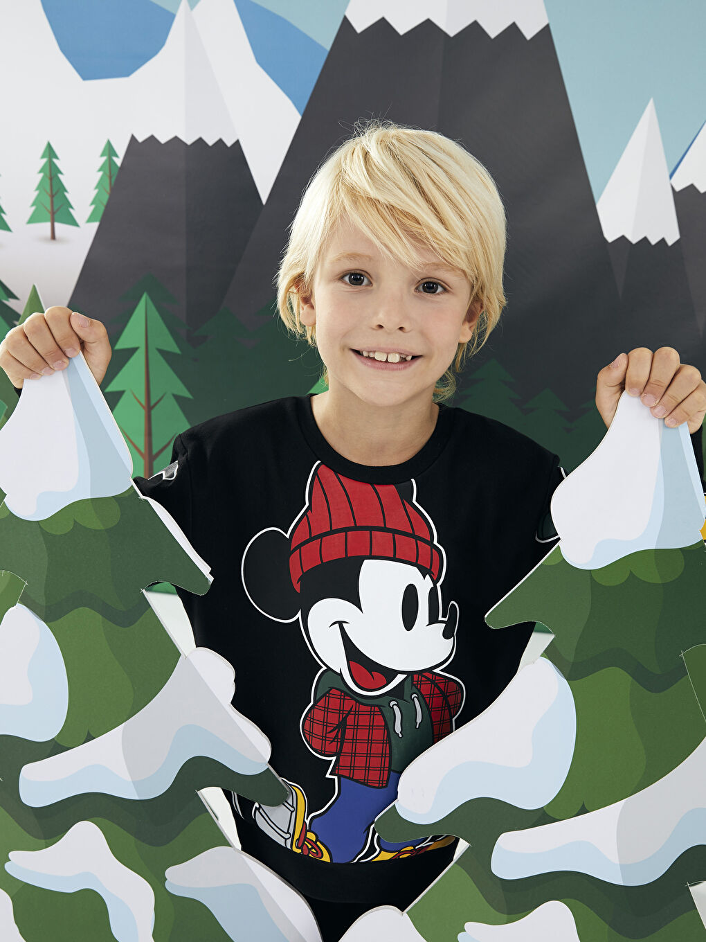 Crew Neck Mickey Mouse Printed Long Sleeve Boys' Sweatshirt-3