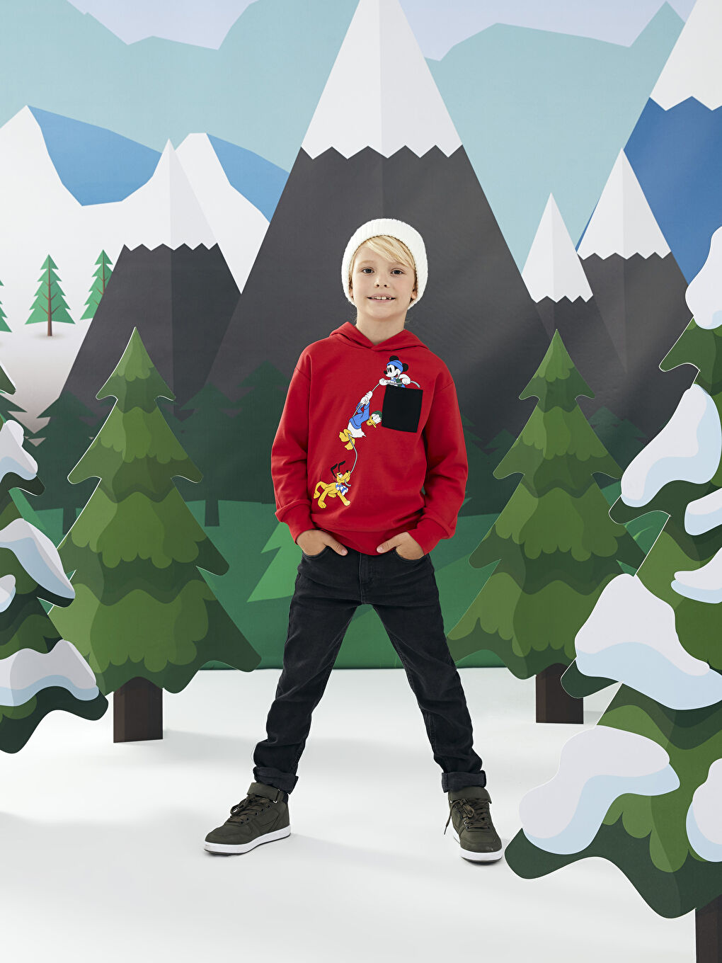 LCW Kids Hooded Mickey Mouse Printed Long Sleeve Boys' Sweatshirt -W25675Z4-HMW