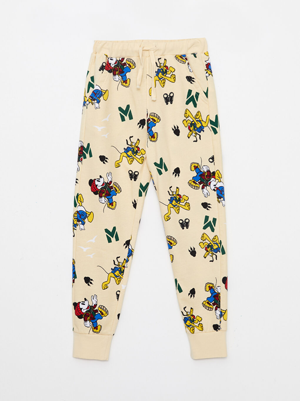 Ekru Beli Lastikli Mickey Mouse Baskılı Erkek Çocuk Jogger Eşofman Altı