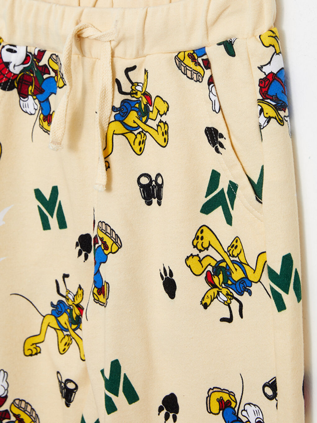 Ekru Beli Lastikli Mickey Mouse Baskılı Erkek Çocuk Jogger Eşofman Altı-2