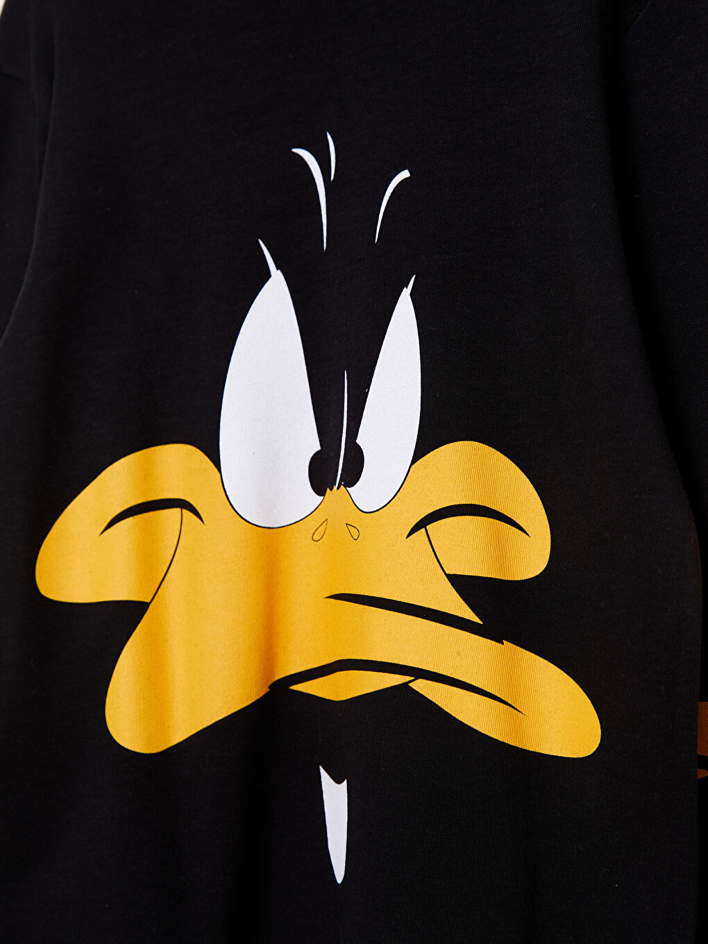 Siyah Bisiklet Yaka Daffy Duck Baskılı Uzun Kollu Erkek Çocuk Tişört-2