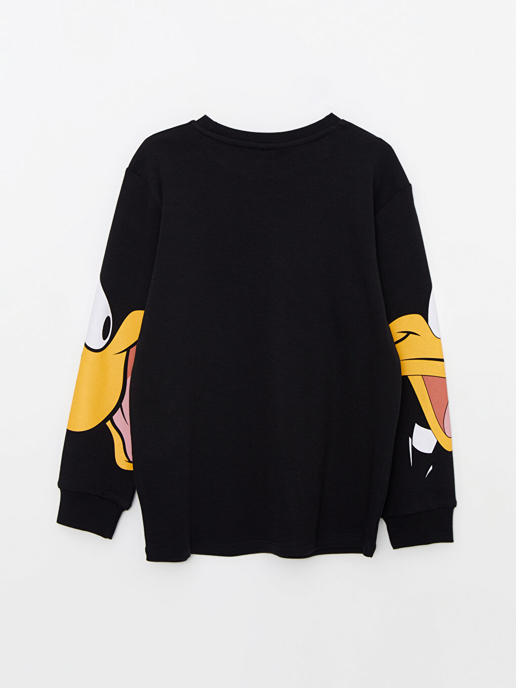 Siyah Bisiklet Yaka Daffy Duck Baskılı Uzun Kollu Erkek Çocuk Tişört-1