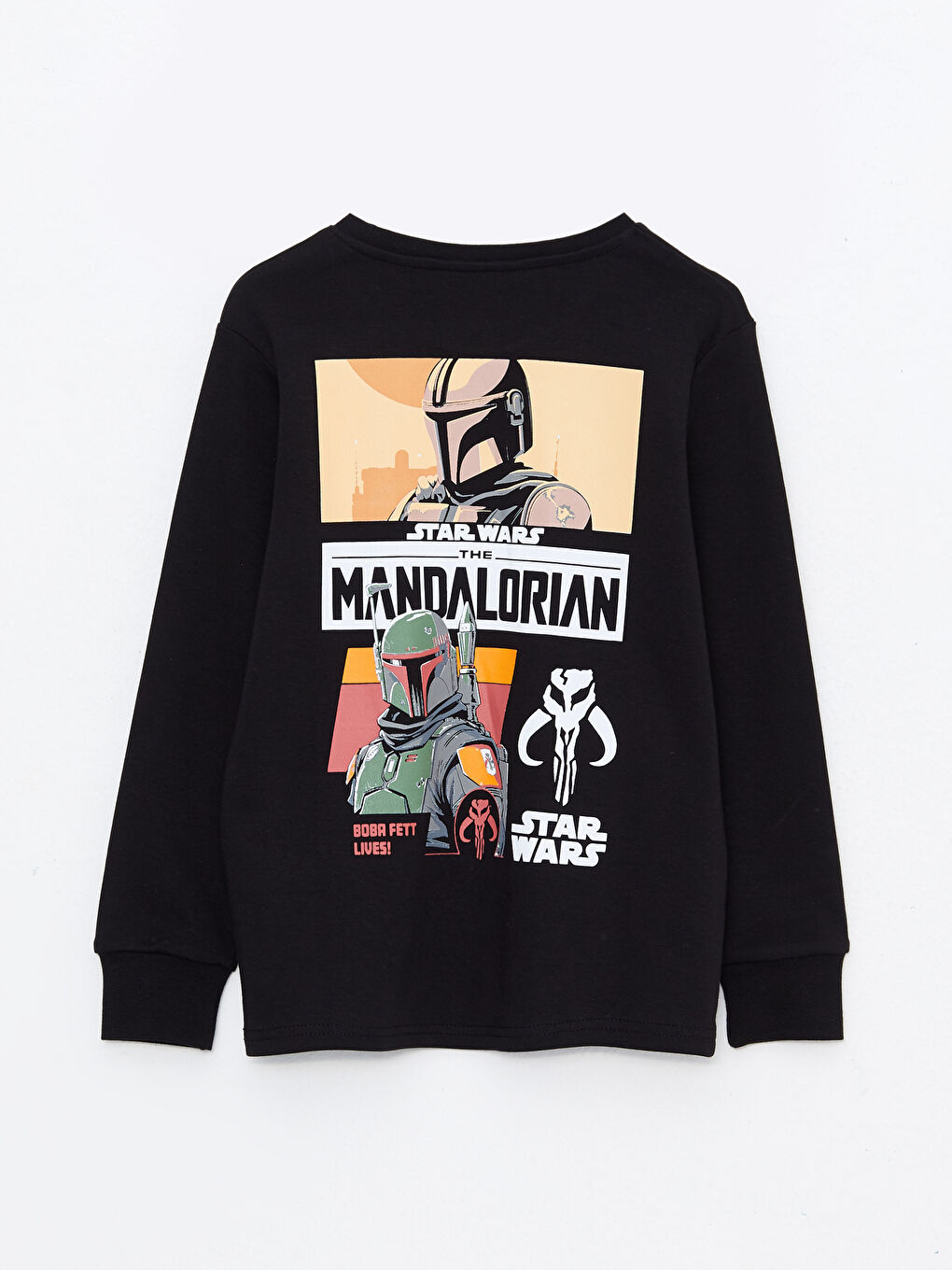 Siyah Bisiklet Yaka Star Wars Baskılı Uzun Kollu Erkek Çocuk Tişört-1