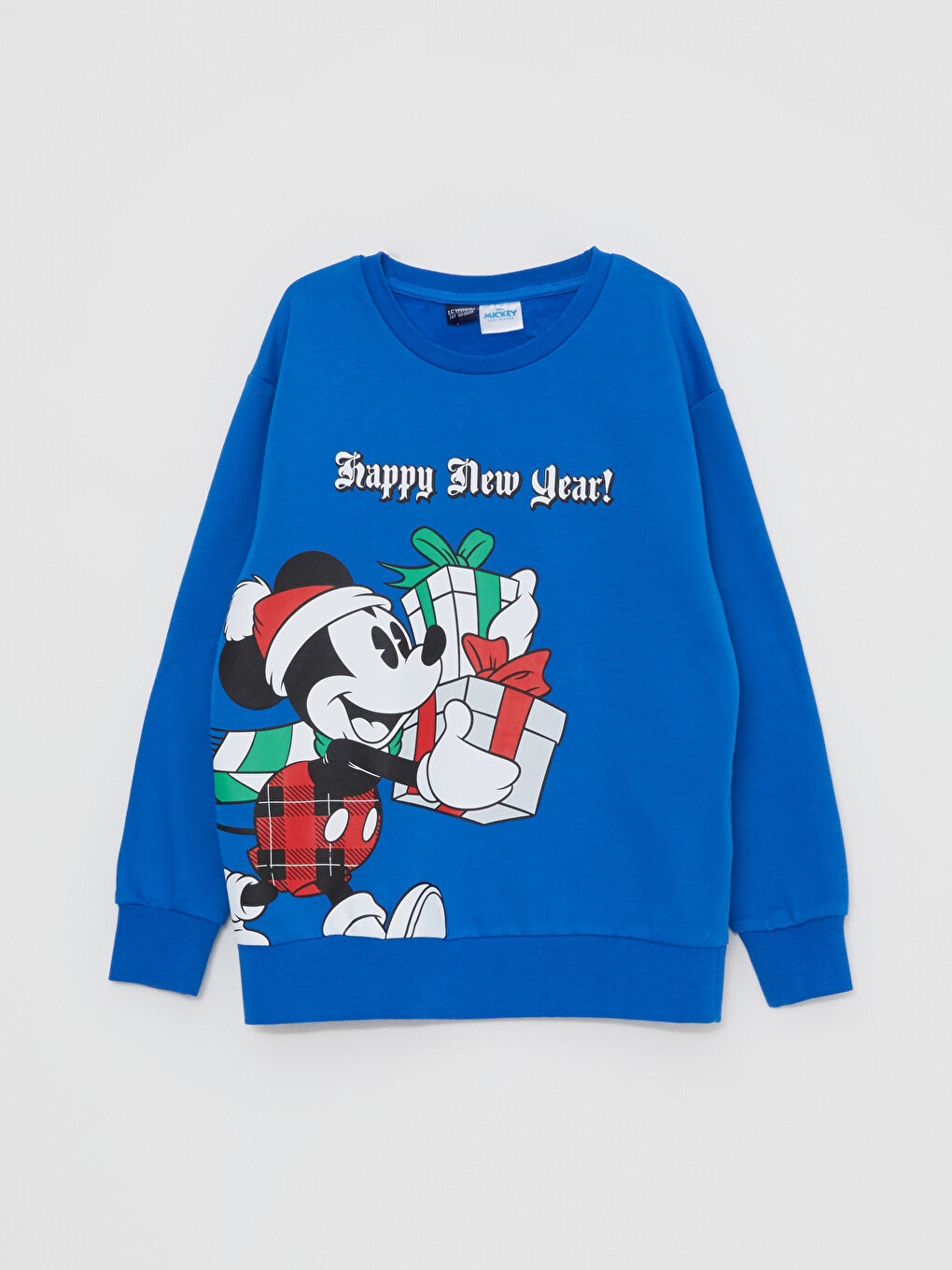 Crew Neck Mickey Mouse Printed Christmas Themed Long Sleeve Boys Sweatshirt