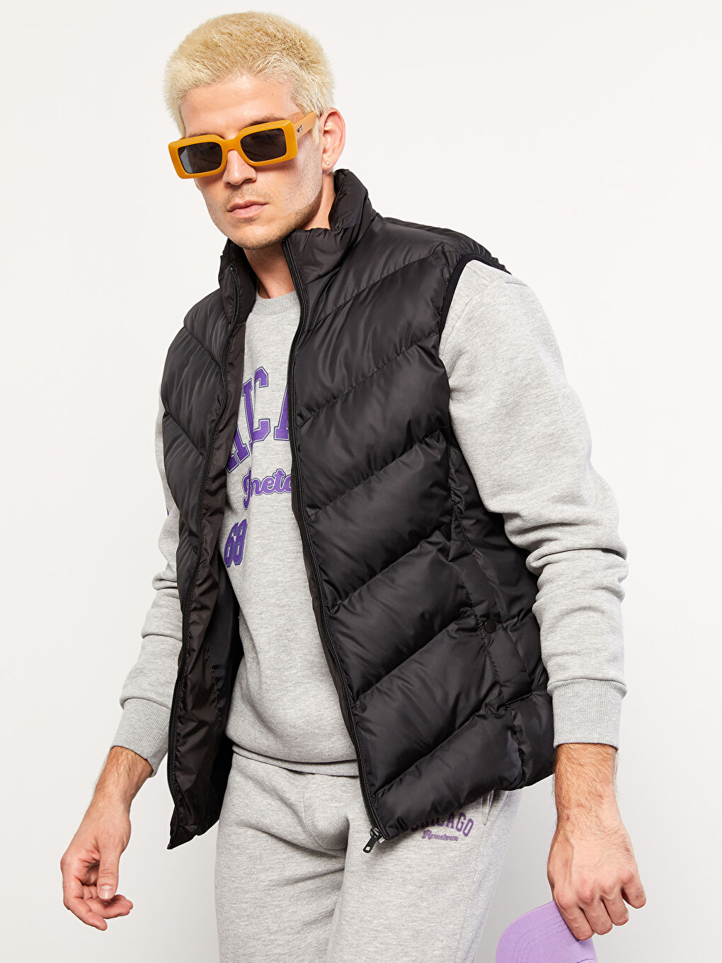 Siyah Standart Kalıp Dik Yaka Erkek Şişme Yelek-2