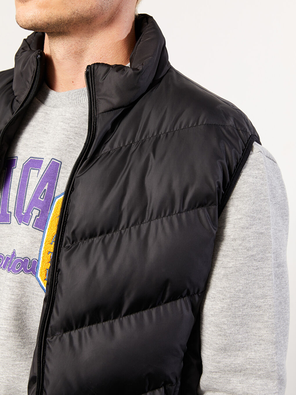 Siyah Standart Kalıp Dik Yaka Erkek Şişme Yelek-4