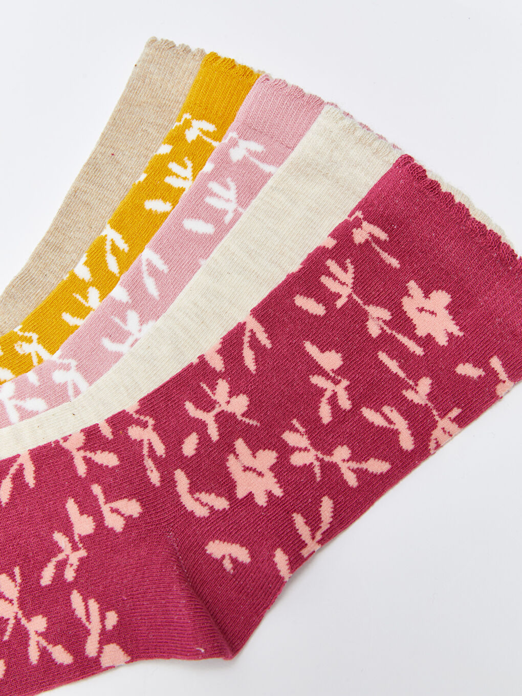 Bordo Desenli Kadın Soket Çorap 5'li-2