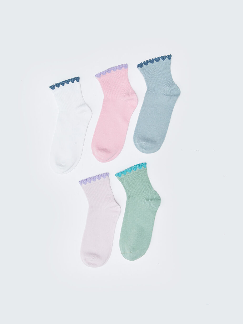 Beyaz Kadın Düz Soket Çorap 5'li-1