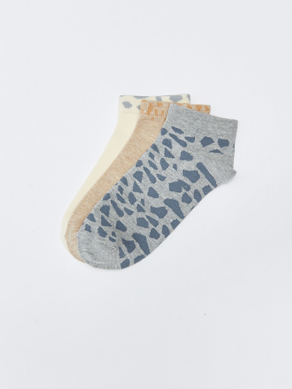 Gri Desenli Kadın Patik Çorap 3'lü