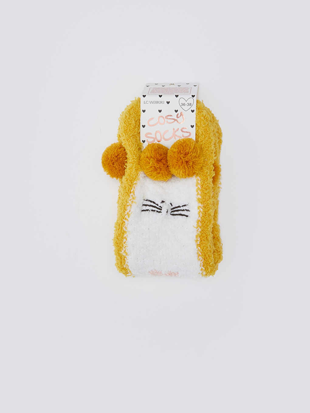 Sarı Nakışlı Kadın Ev Çorabı