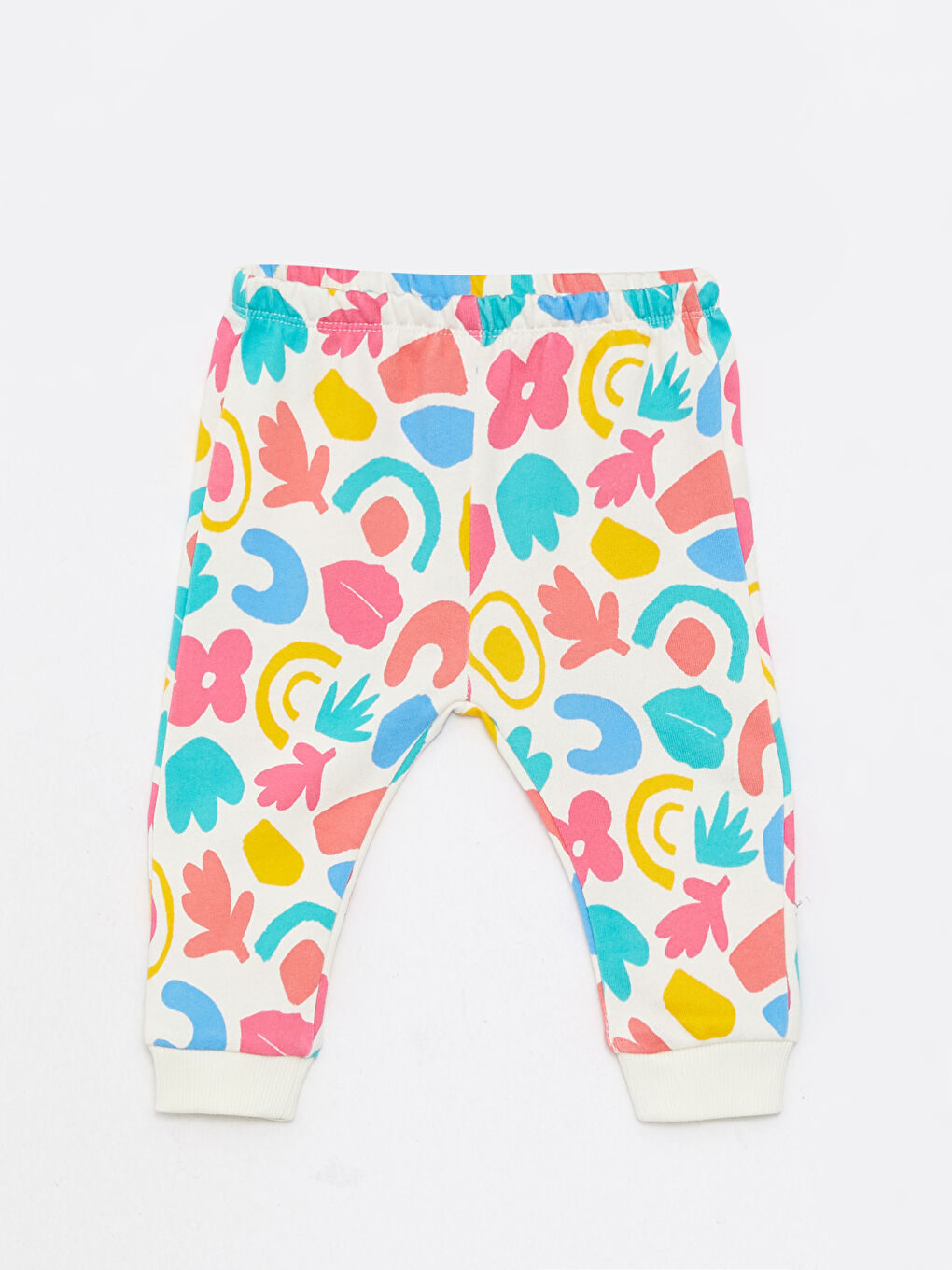 Ekru Bisiklet Yaka Uzun Kollu Baskılı Pamuklu Kız Bebek Sweatshirt ve Pantolon 2'li Takım-2