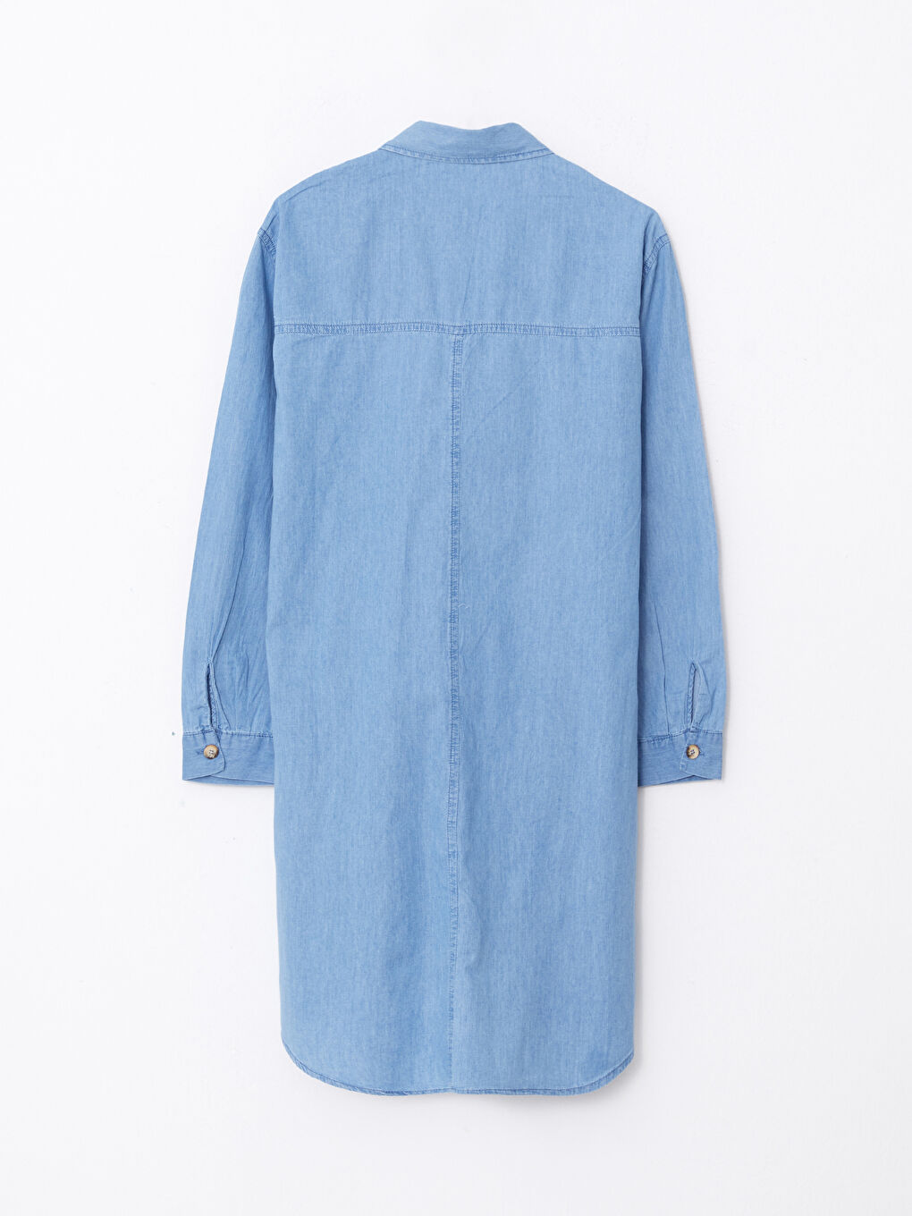 Mavi Gömlek Yaka Düz Uzun Kollu Kadın Jean Tunik-6