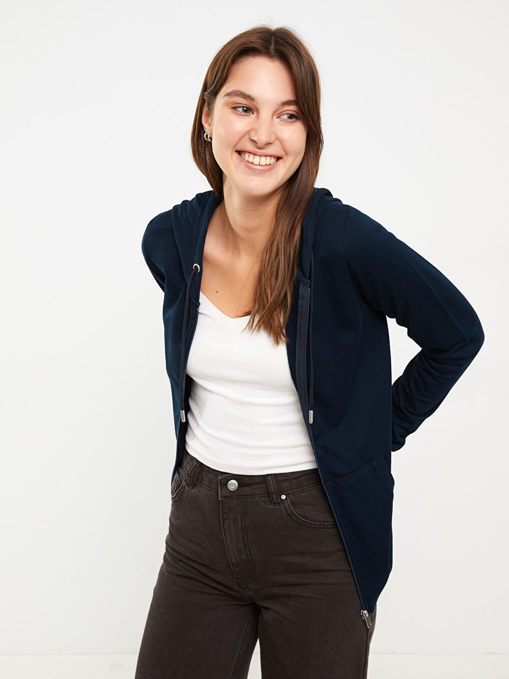 كارديجان رياضي سادة كم طويل بكابوش للسيدات