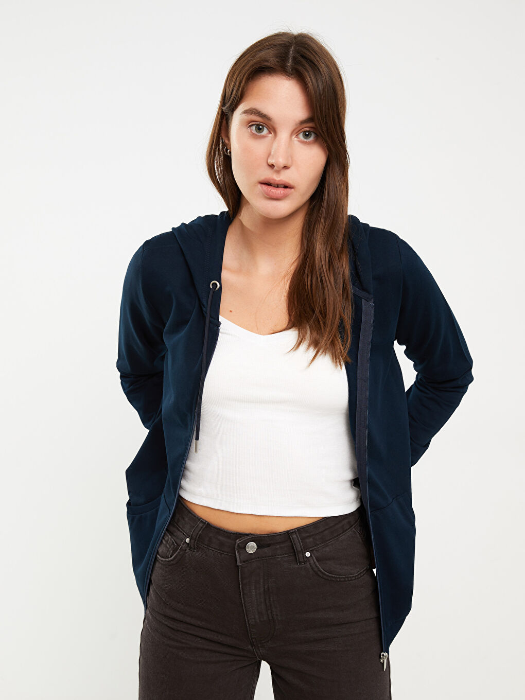 كارديجان رياضي سادة كم طويل بكابوش للسيدات-1