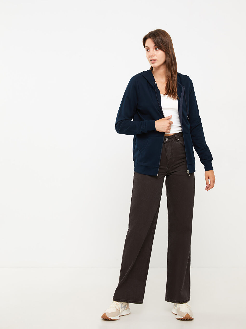 كارديجان رياضي سادة كم طويل بكابوش للسيدات-2