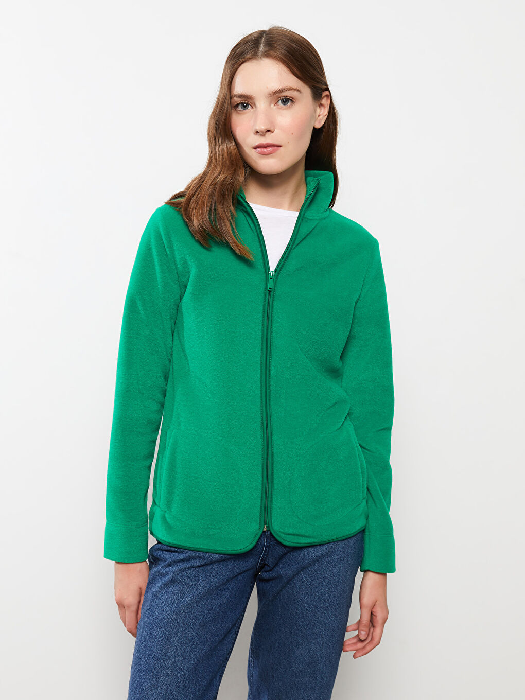 Turtle Neck Regular Long Sleeve Fleece Women's Sports Cardigan-2