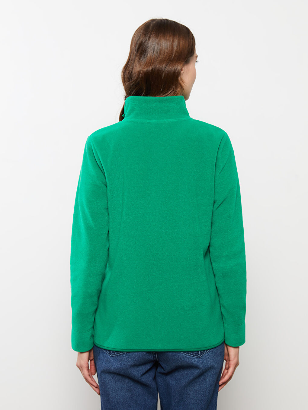 Turtle Neck Regular Long Sleeve Fleece Women's Sports Cardigan-5