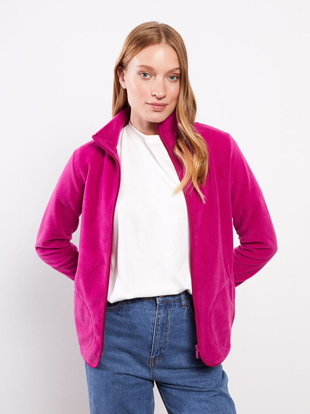 كارديغان رياضي نساء بولار ياقة عالية كم طويل عادي-1