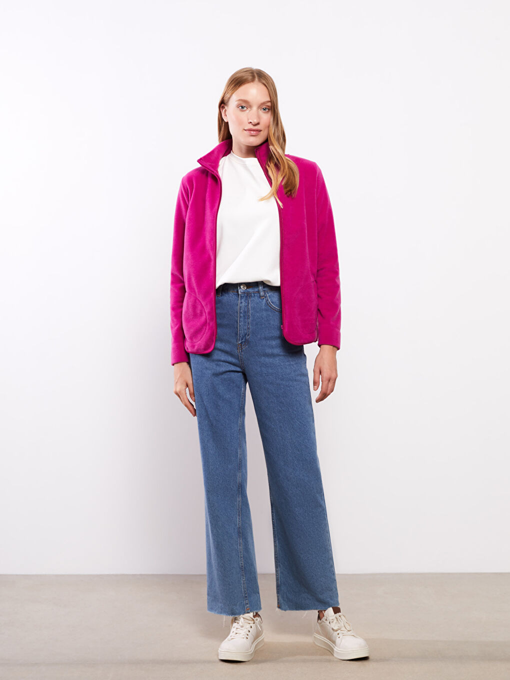 كارديغان رياضي نساء بولار ياقة عالية كم طويل عادي-2