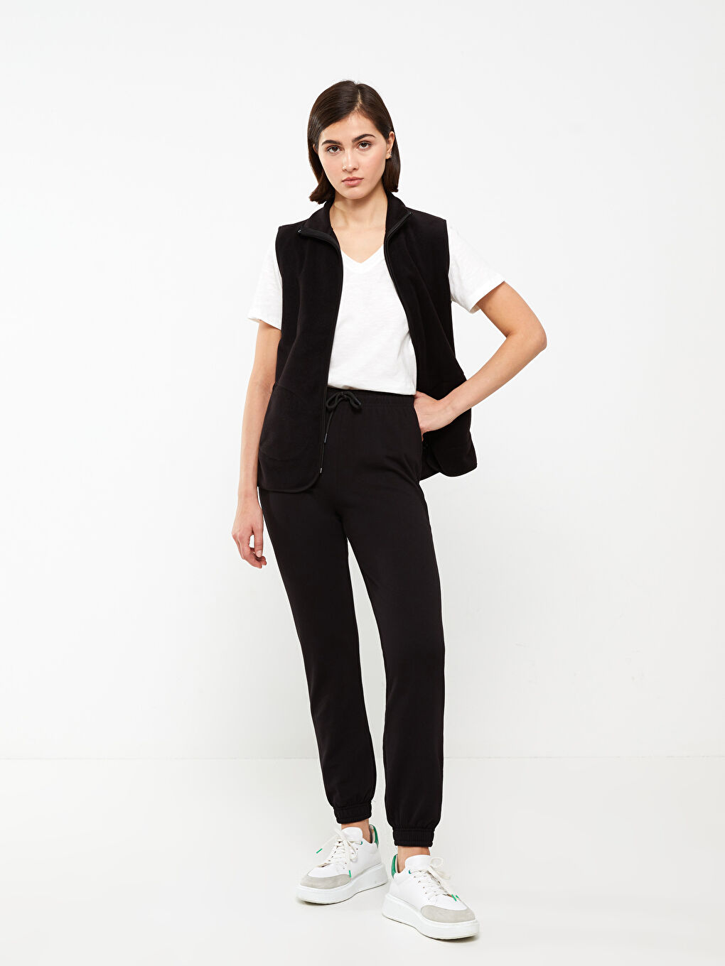 Siyah Kadın Beli Lastikli Düz Jogger Eşofman Altı-1