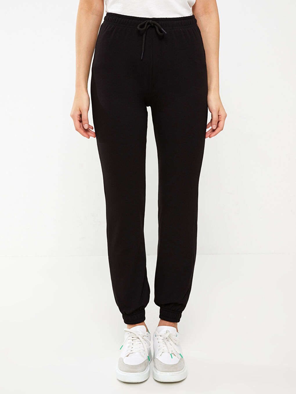 Siyah Kadın Beli Lastikli Düz Jogger Eşofman Altı-2