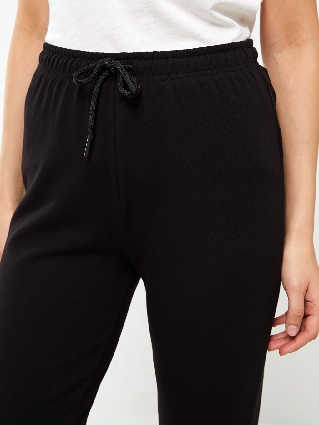 Siyah Kadın Beli Lastikli Düz Jogger Eşofman Altı-3