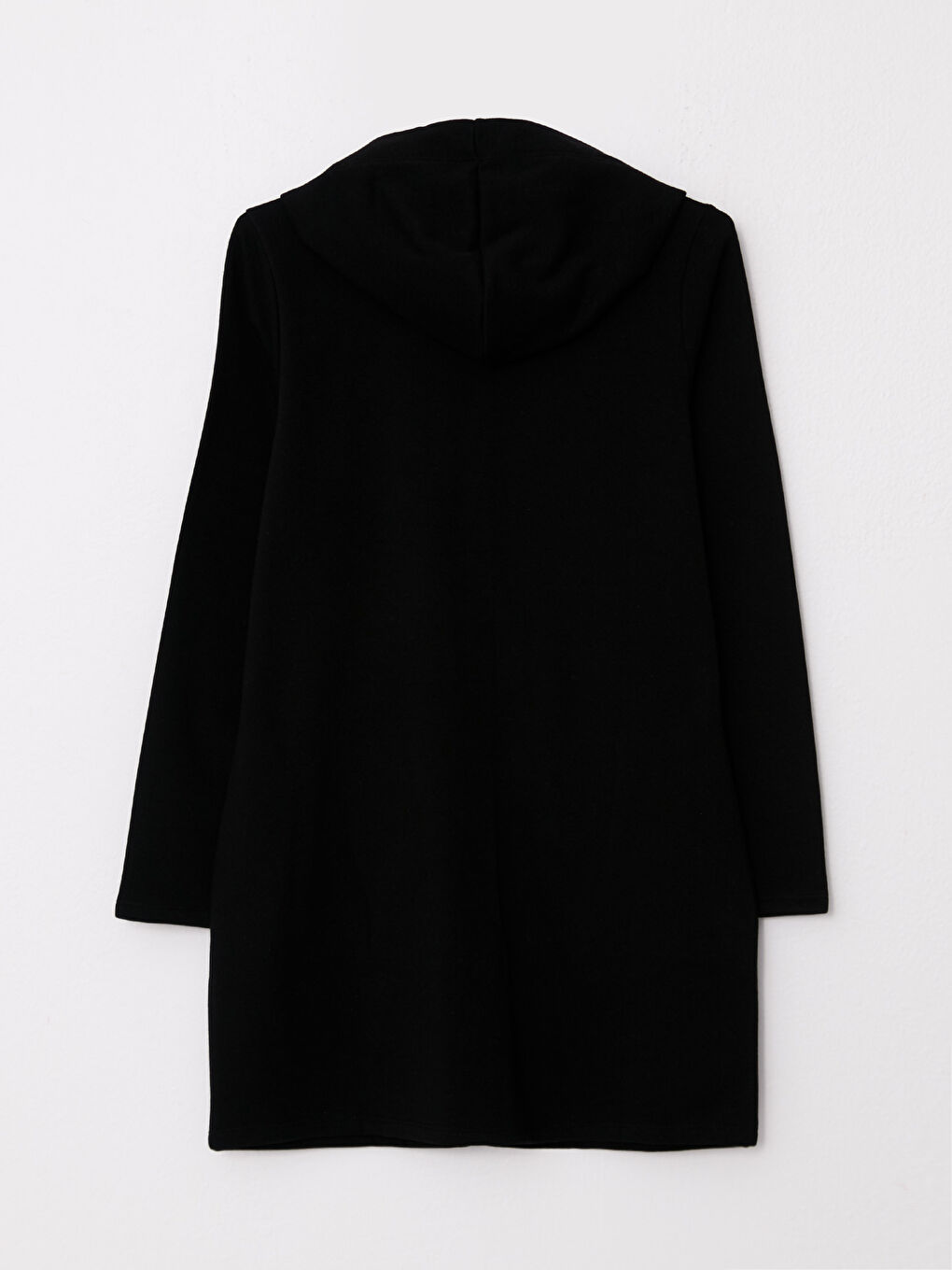 Siyah Kapüşonlu Düz Uzun Kollu Kadın Spor Hırka-6