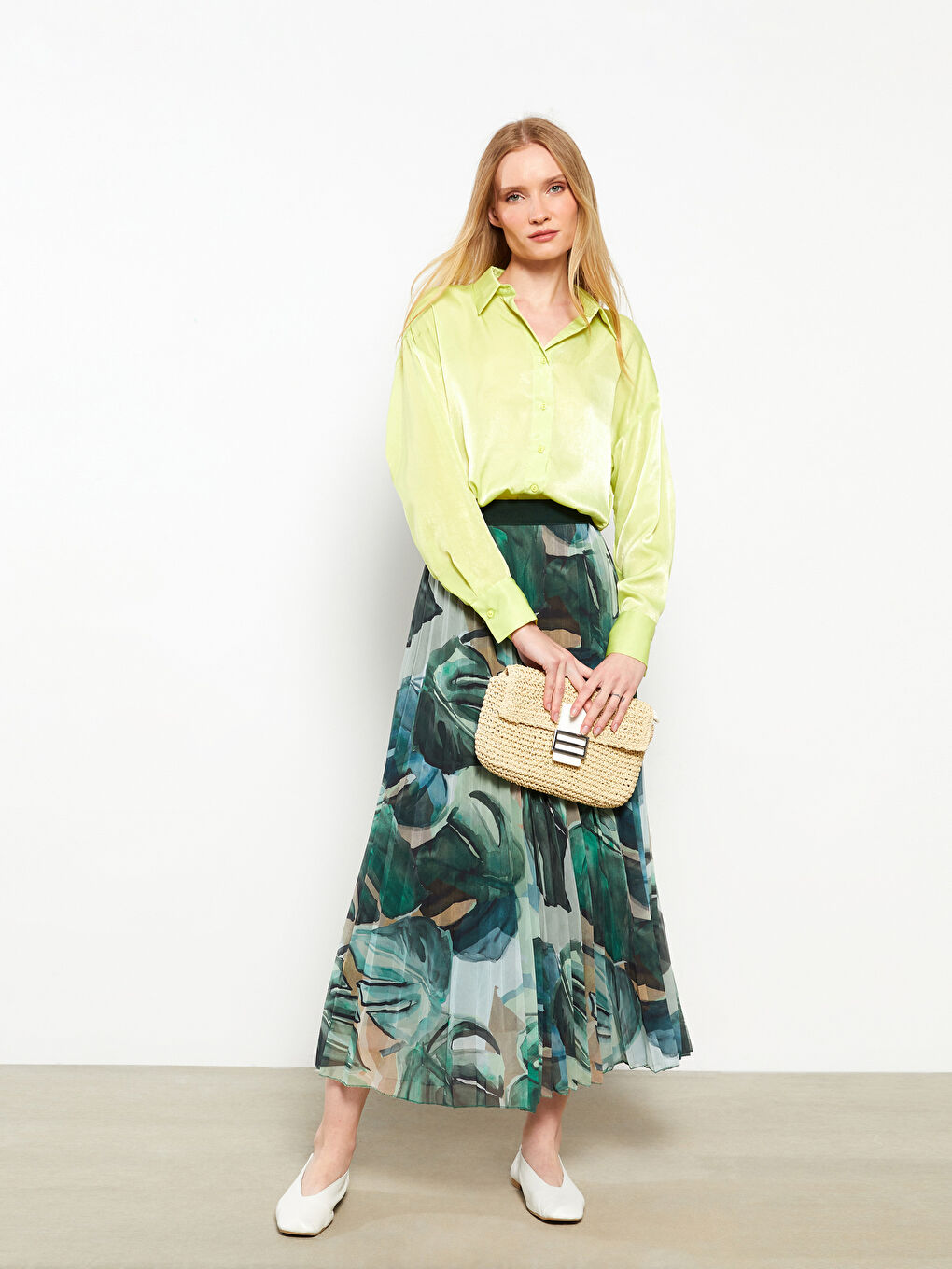 Karışık Beli Lastikli Desenli Pileli Şifon Kadın Etek