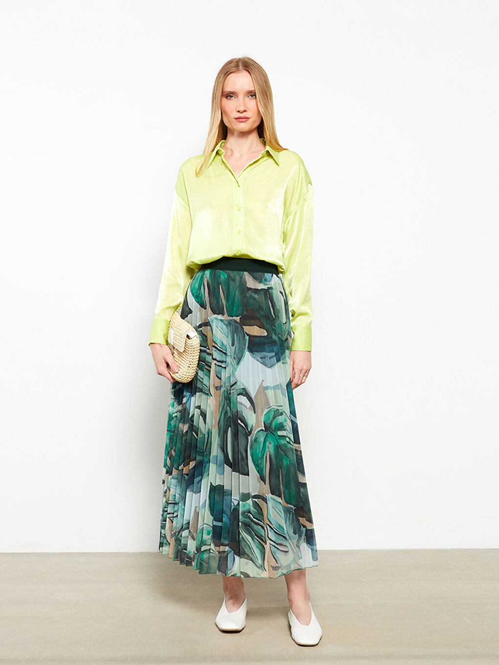 Karışık Beli Lastikli Desenli Pileli Şifon Kadın Etek-1