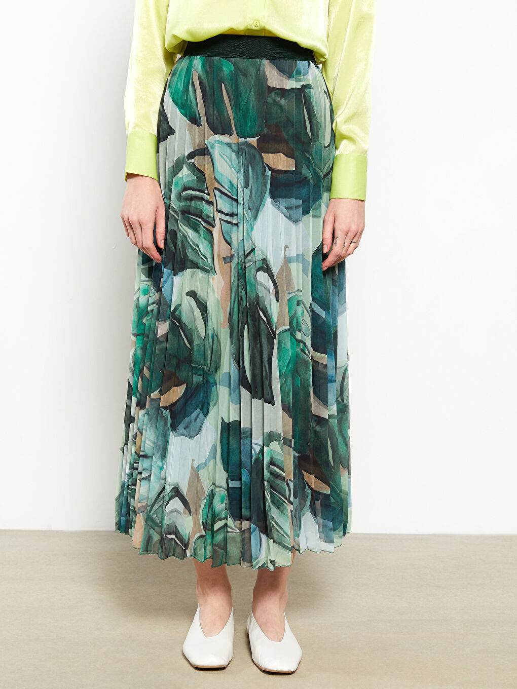 Karışık Beli Lastikli Desenli Pileli Şifon Kadın Etek-2