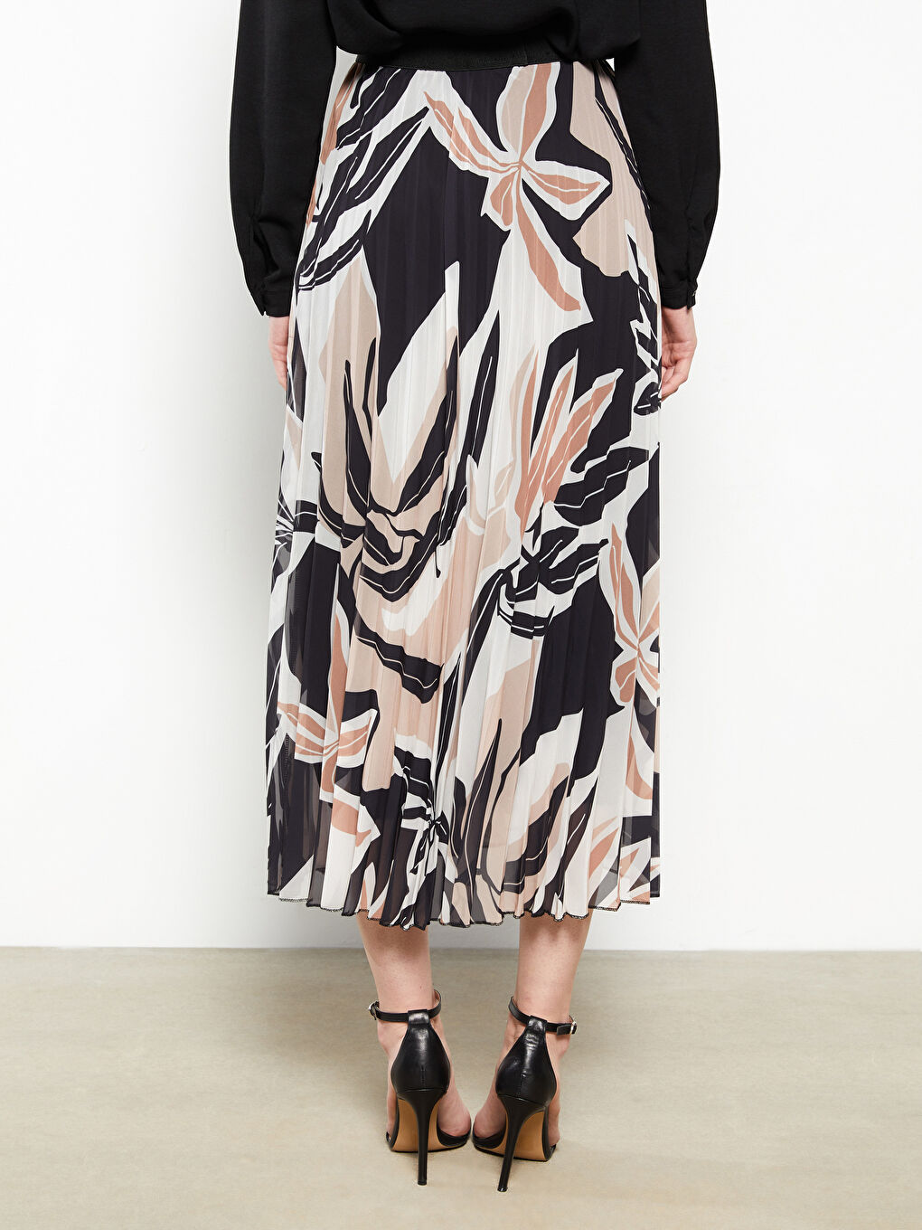 Elasticated Waist Patterned Pleated Chiffon Women's Skirt-4
