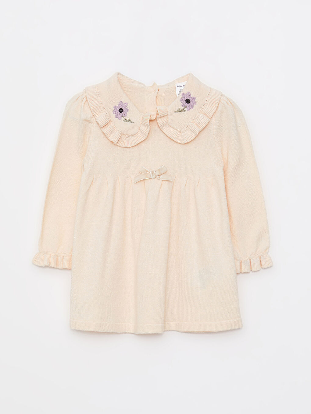 Bebe Collar Long Sleeve Embroidery Detailed Baby Girl Tricot Dress -W25901Z1-FDL